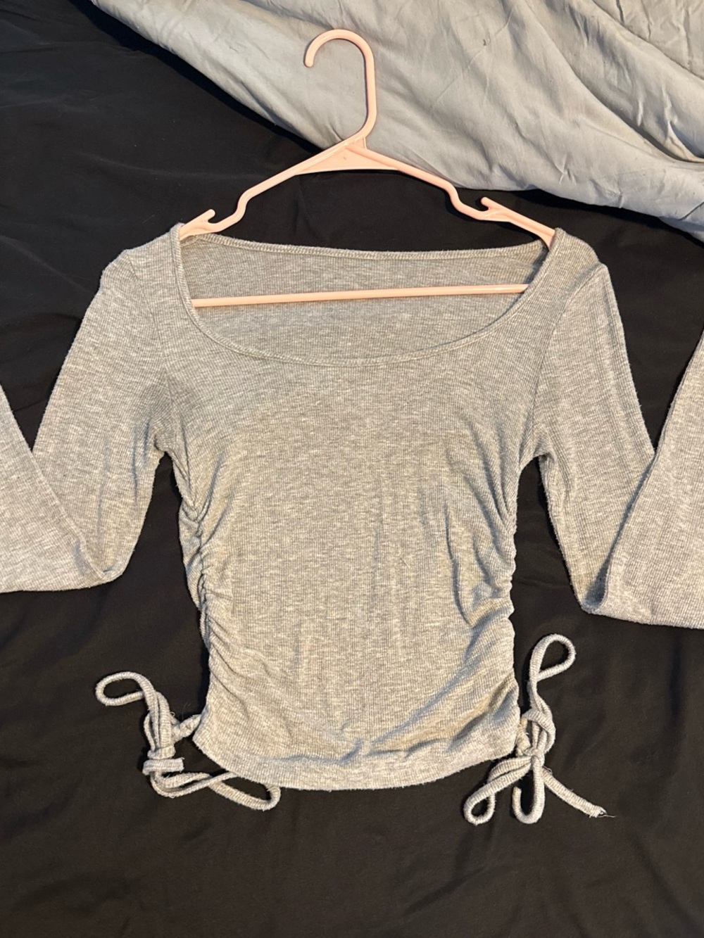 SHEIN Gray Ruched Side Tie Long Sleeve Top